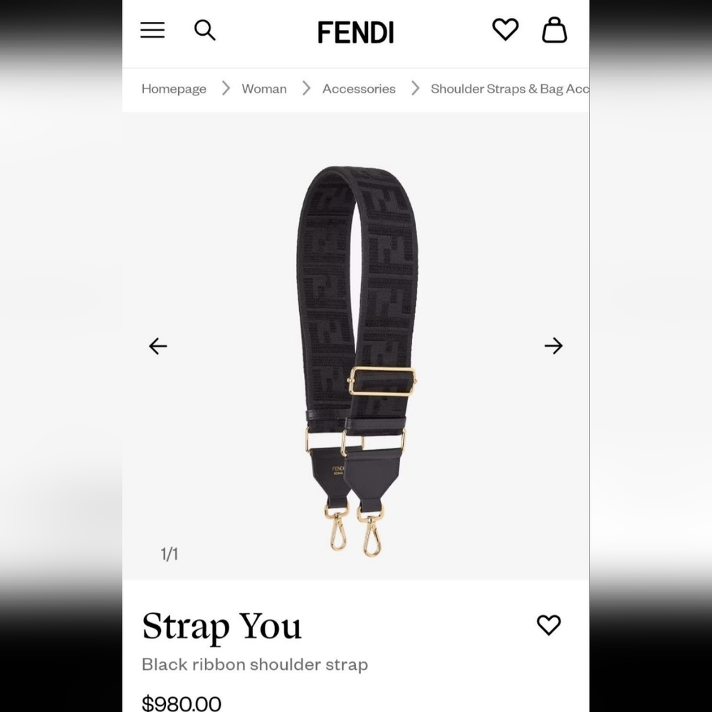 Authentic Fendi Strap You black ribbon shoulder strap